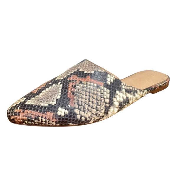 Madewell Remi Slides Snakeskin Print Pointed Toe Mules Flat Loafers Shoes Size 9 - Picture 2 of 11
